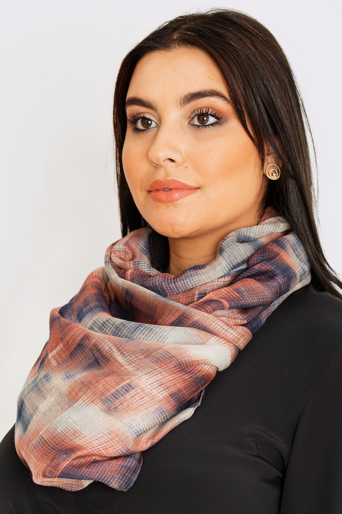 Women's Lightweight Head Scarf in Abstract Red Check Print