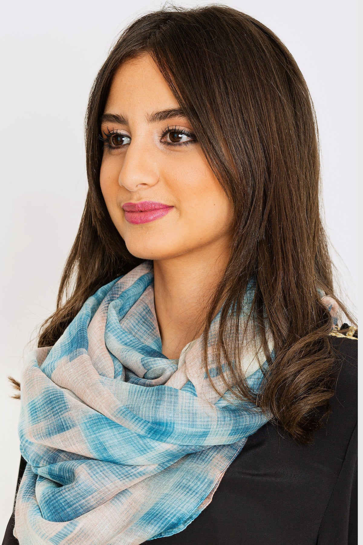 Women's Lightweight Head Scarf in Abstract Blue & Orange Check Print