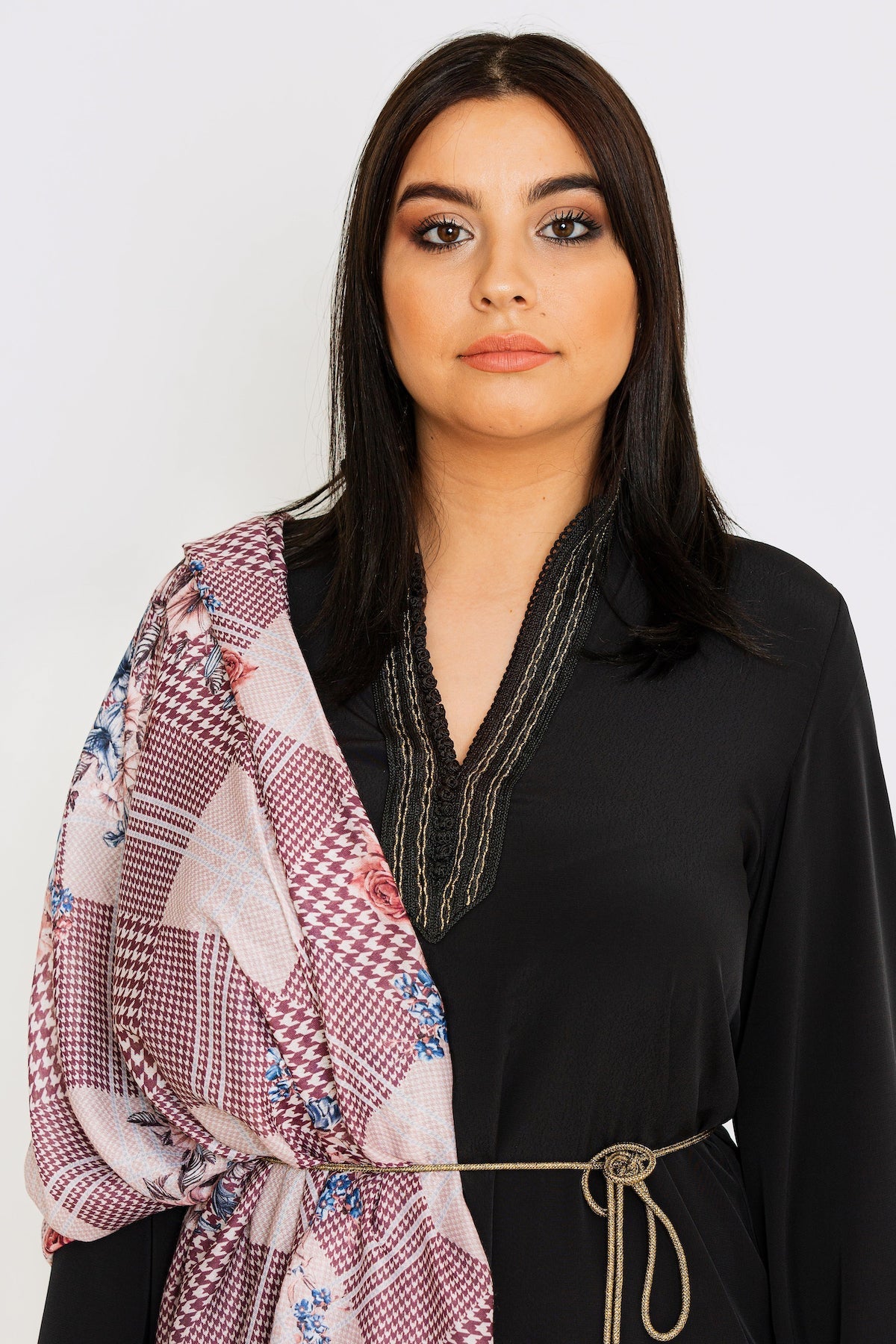 Women's Lightweight Head Scarf in Pink Mixed Check and Floral Print