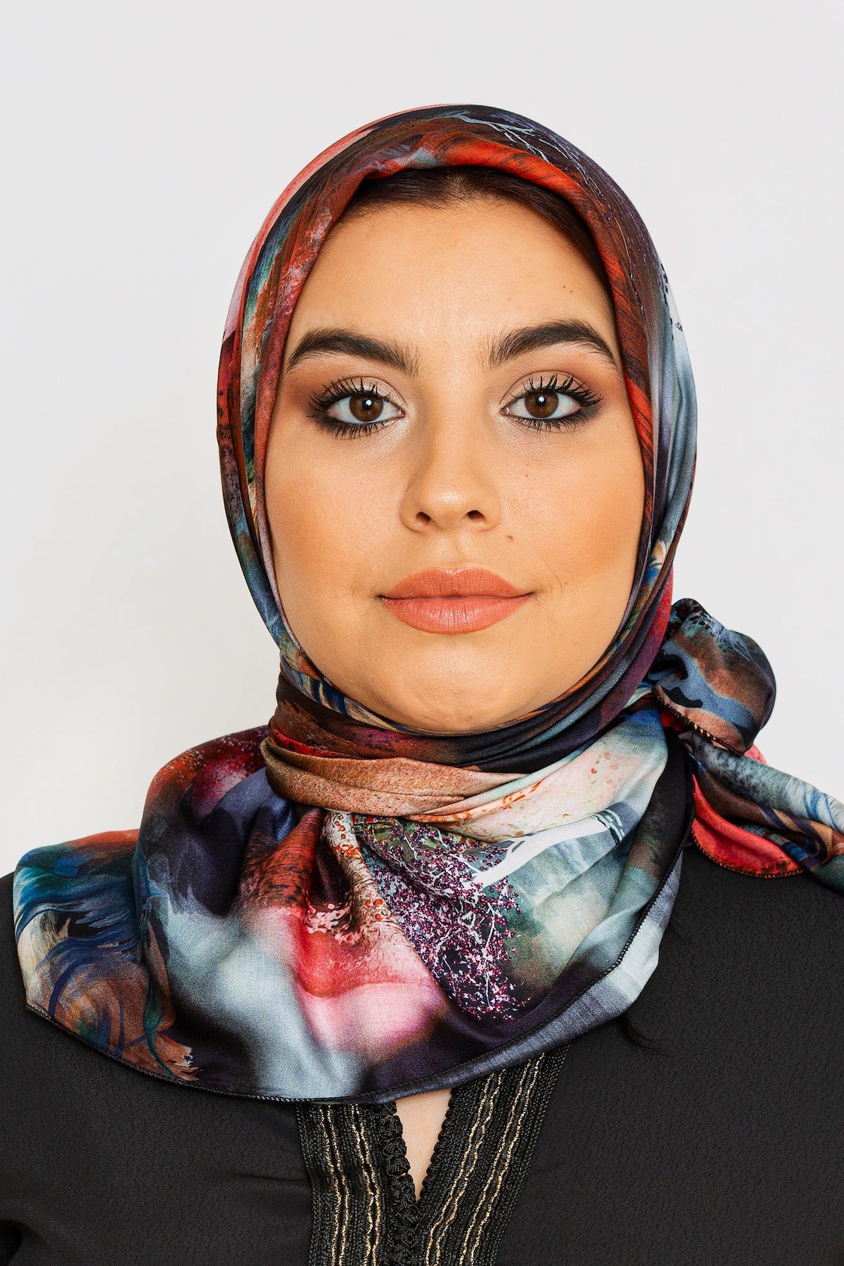 Women's Lightweight Head Scarf in Marine & Red Nature Print