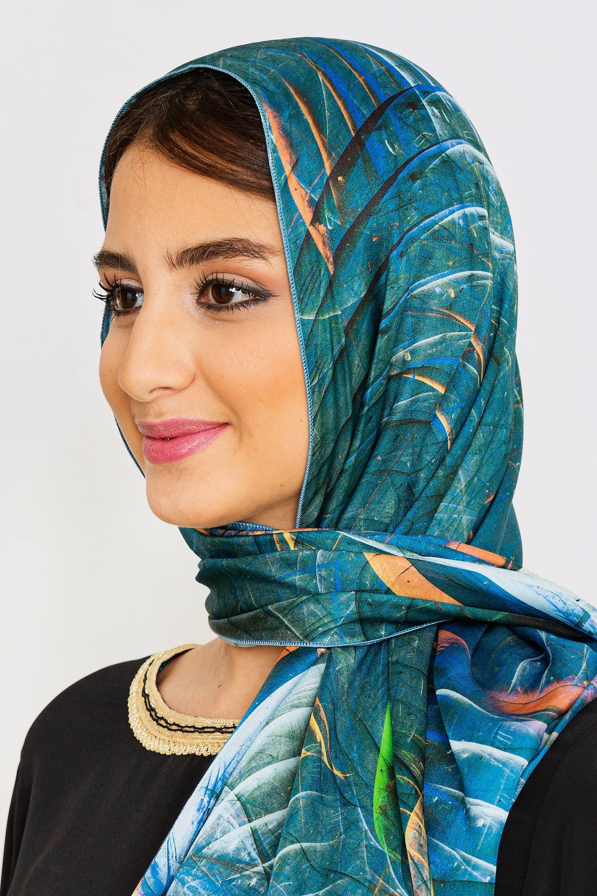 Women's Lightweight Head Scarf in Mixed Blue Print