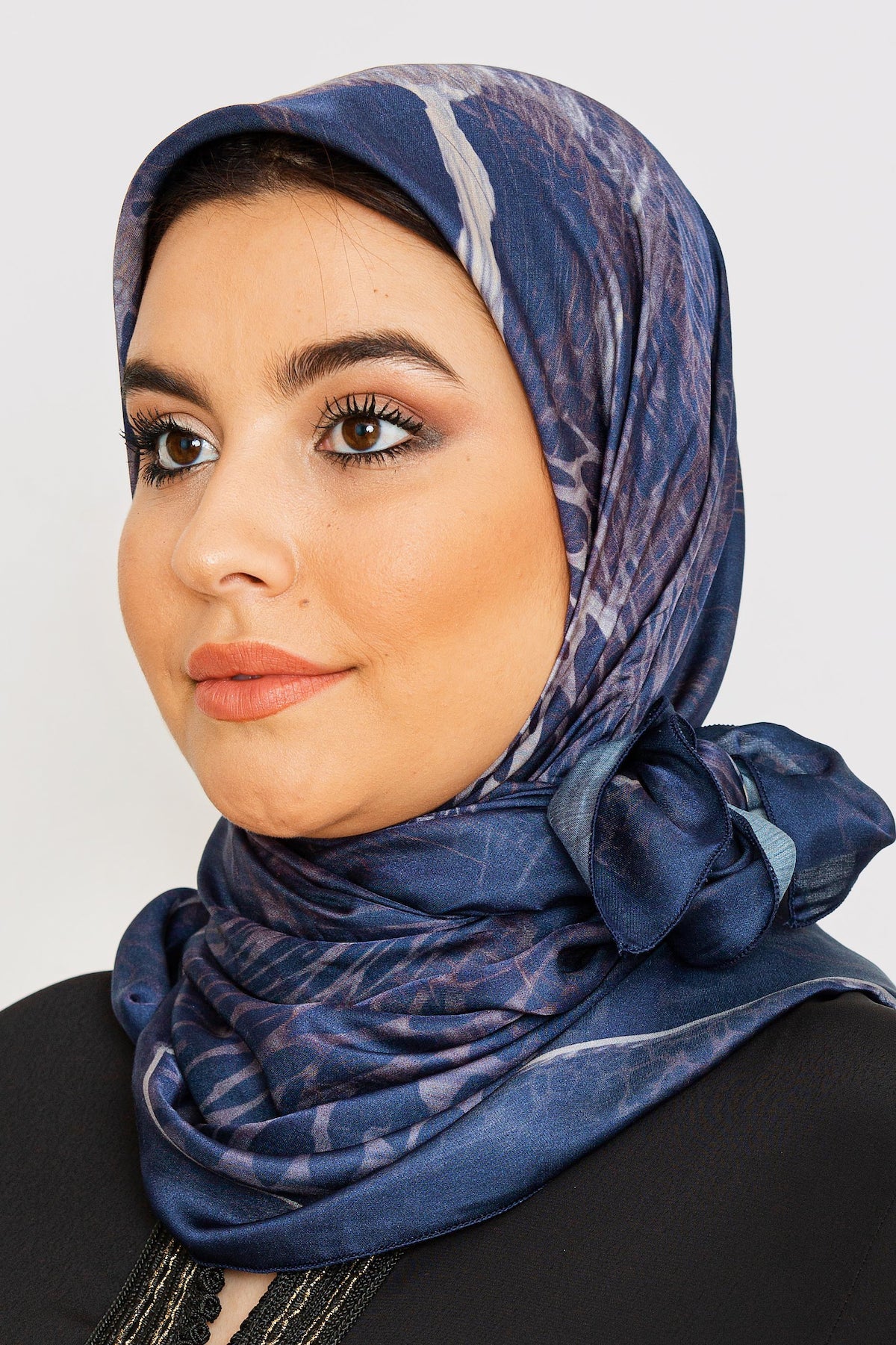 Women's Large Square Head Scarf in Marine Blue Animal Print