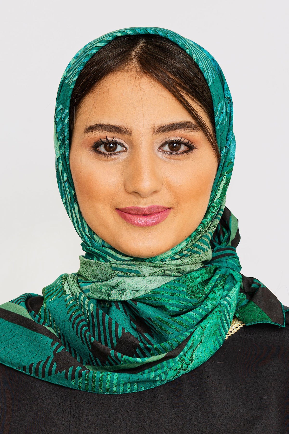 Women's Large Square Head Scarf in Green Check Print