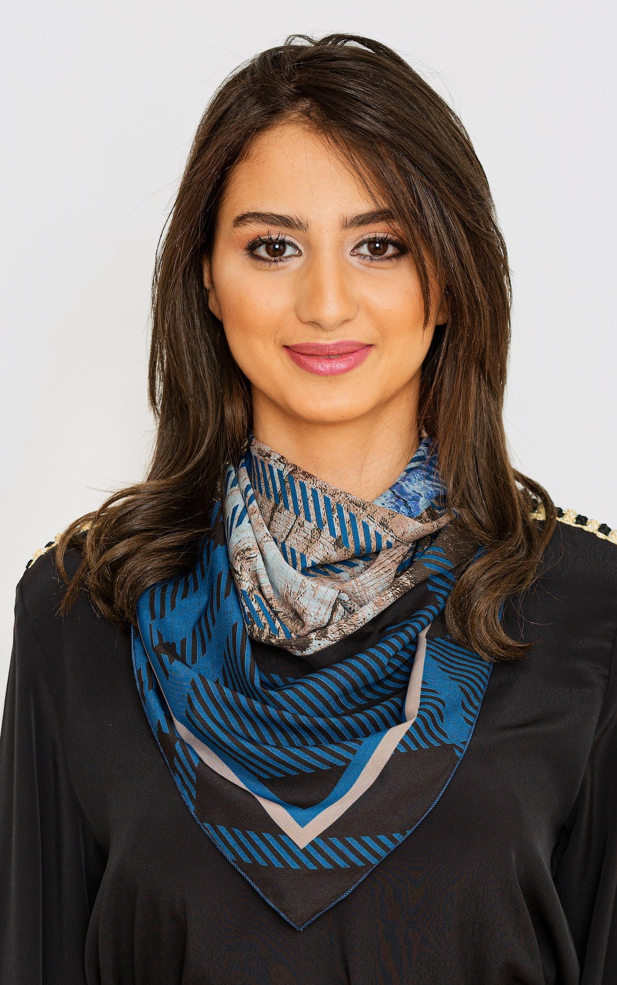 Women's Large Square Head Scarf in Blue Check Print