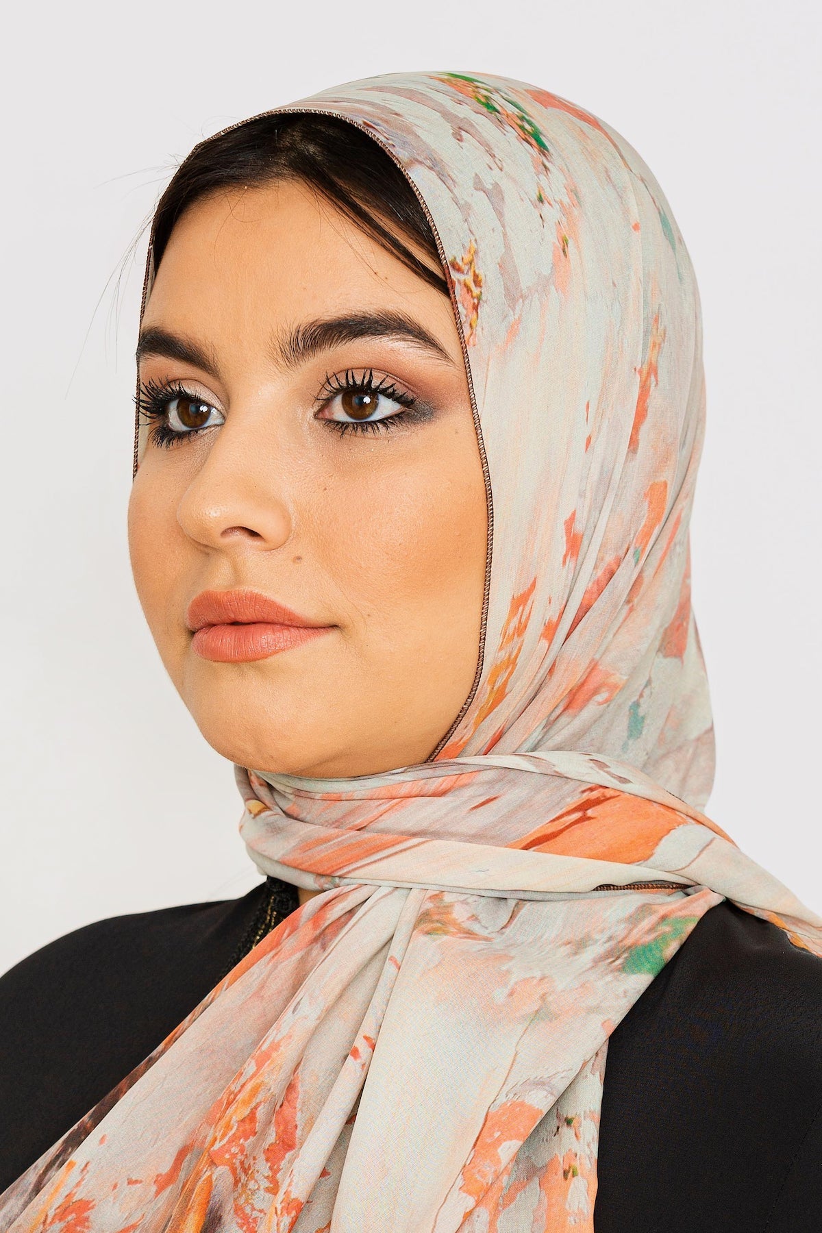 Women's Lightweight Large Head Scarf in Salmon Print