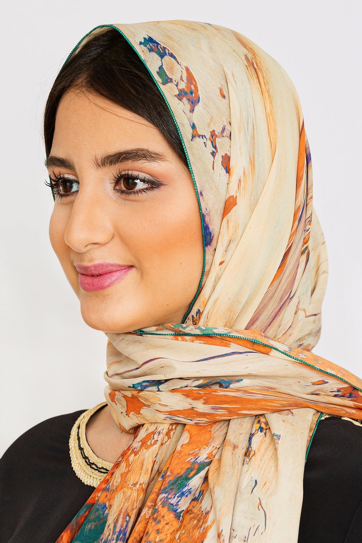 Women's Lightweight Large Head Scarf in Green Print