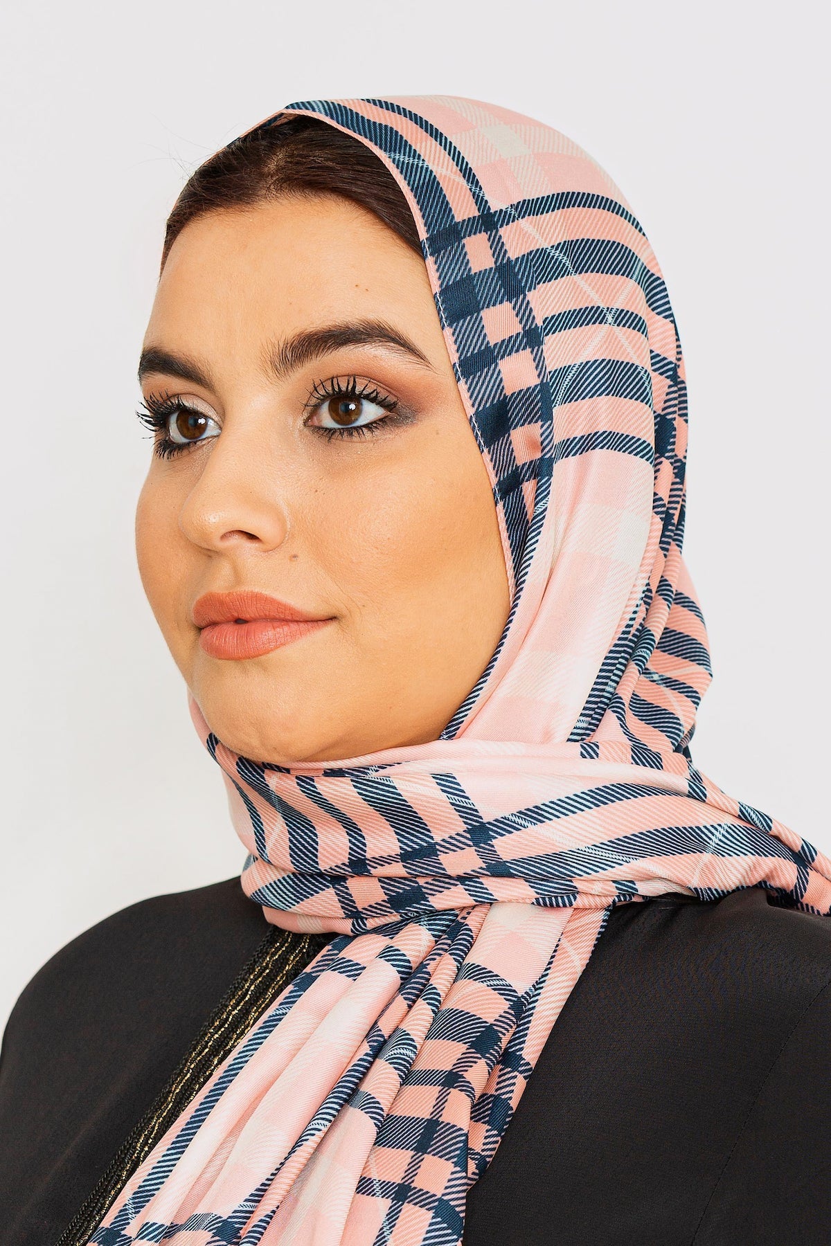 Women's Lightweight Pashmina Head Scarf in Pink Check Print