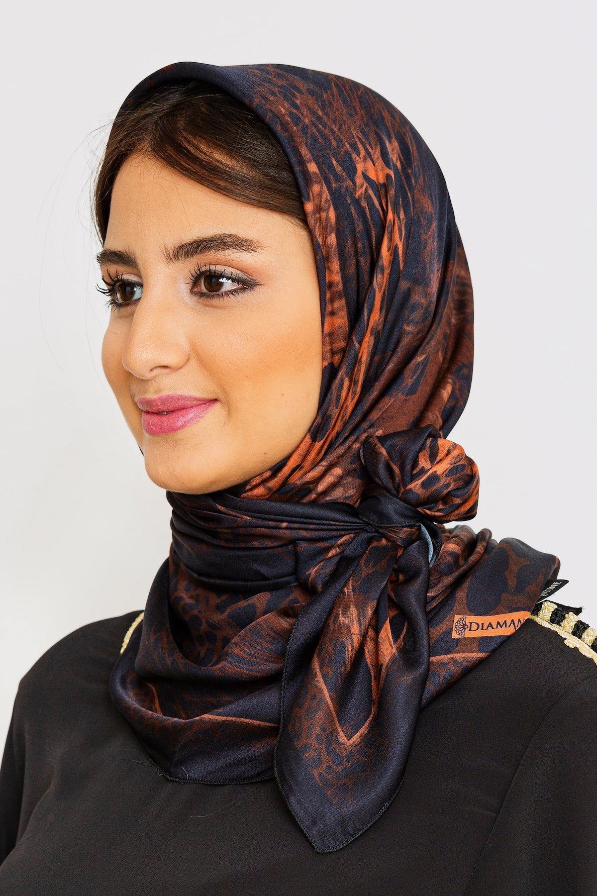Women's Silk Satin Head Scarf in Camel Animal Print