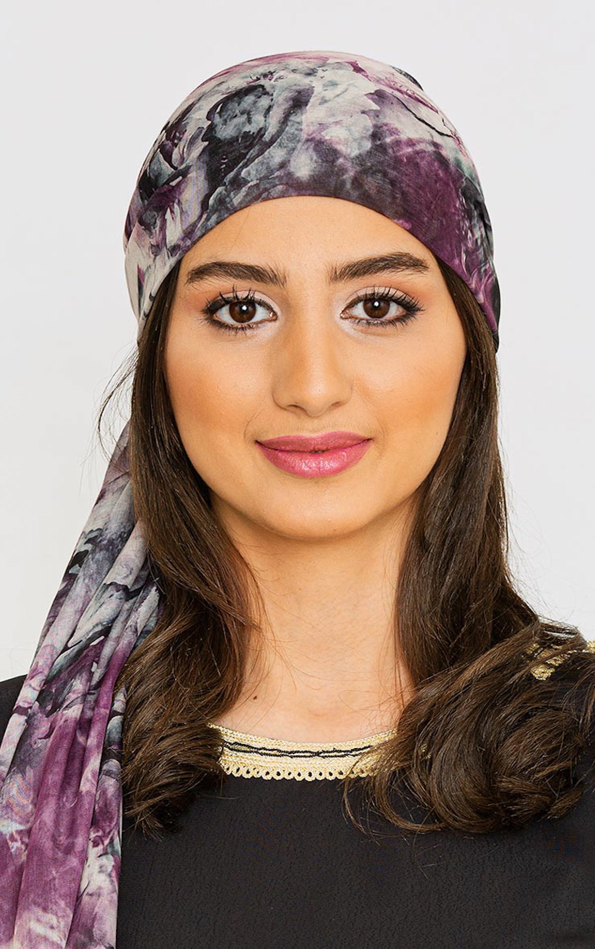 Women's Lightweight Satin Head Scarf in Purple Abstract Floral Print