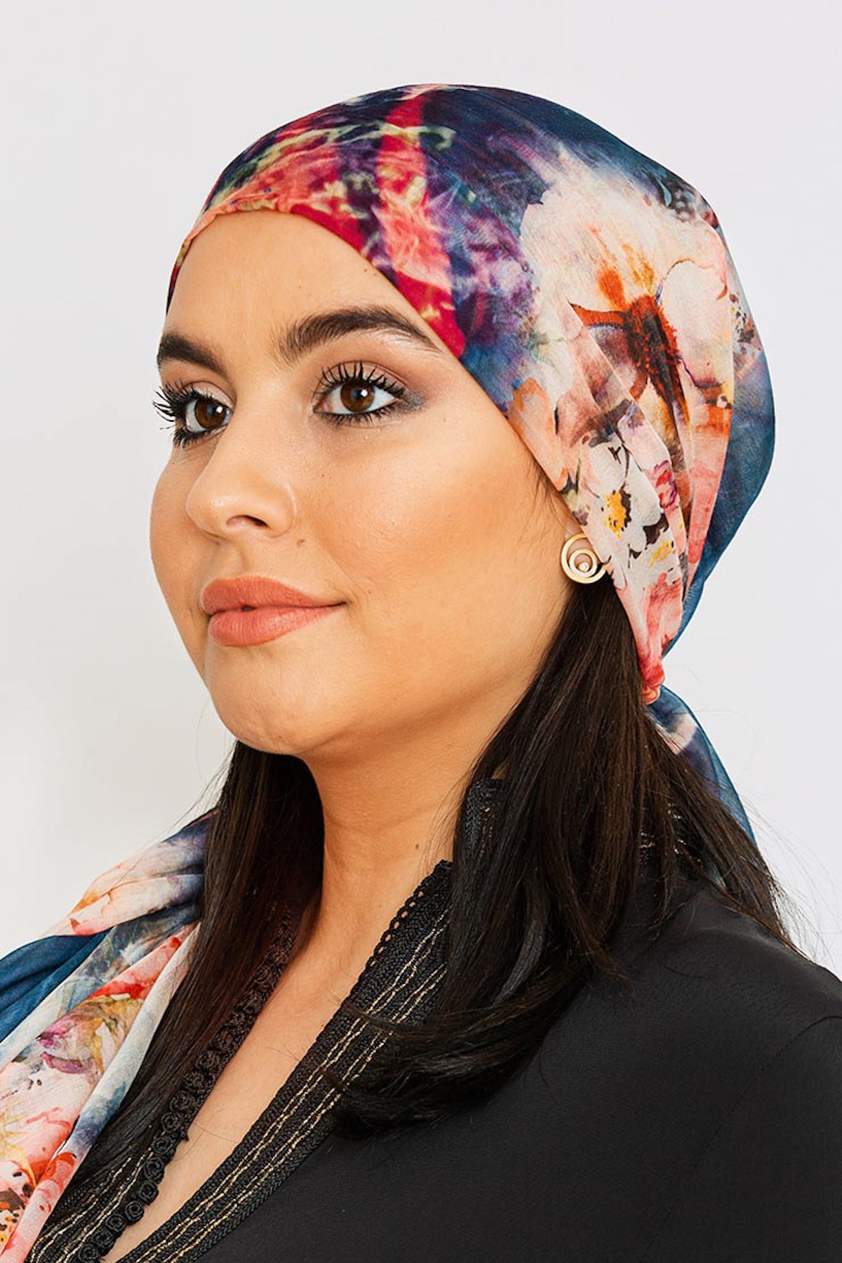 Women's Lightweight Satin Head Scarf in Pink Abstract Floral Print