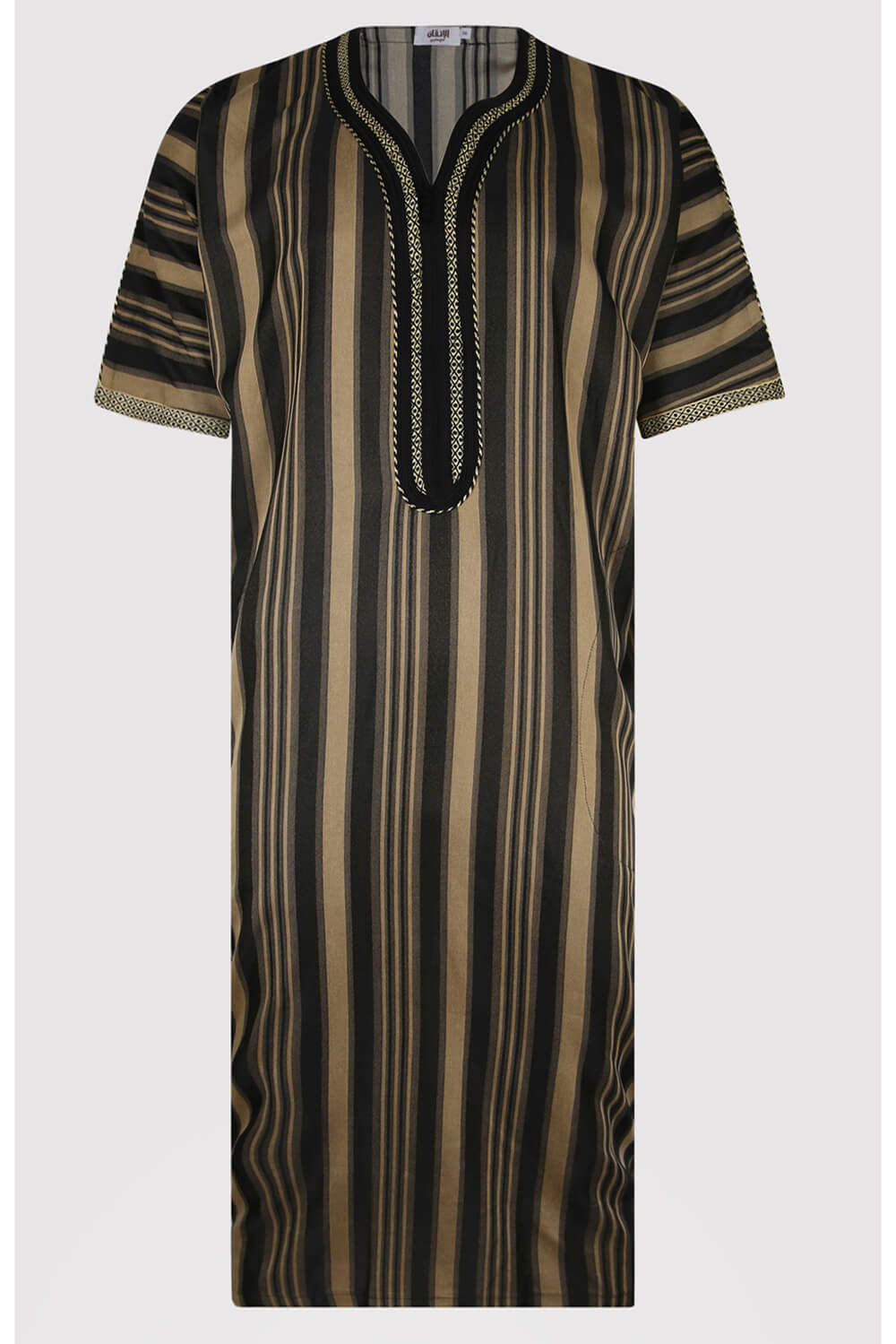 Striped Short Sleeve Mens Gandoura Thobe In Cream