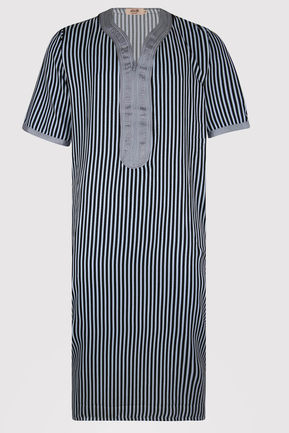 Gandoura Napoli No3 Men's Short Sleeve Long Striped Thobe in Black & Clear Sky