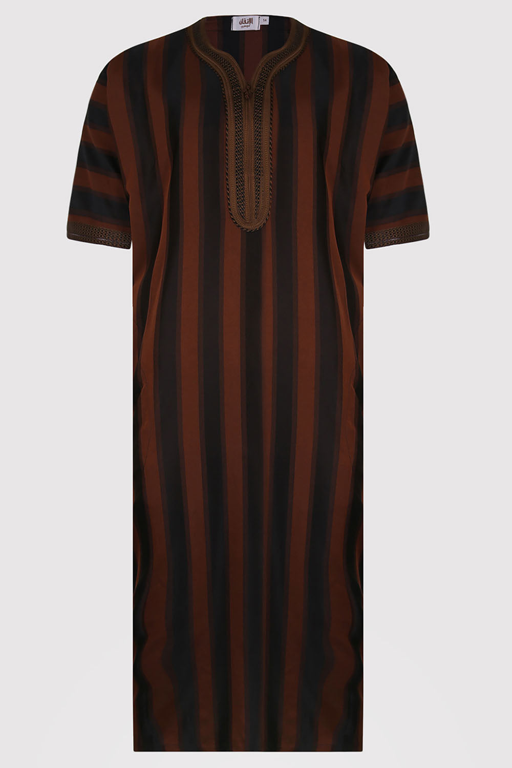 Striped Short Sleeve Mens Gandoura Thobe In Maroon