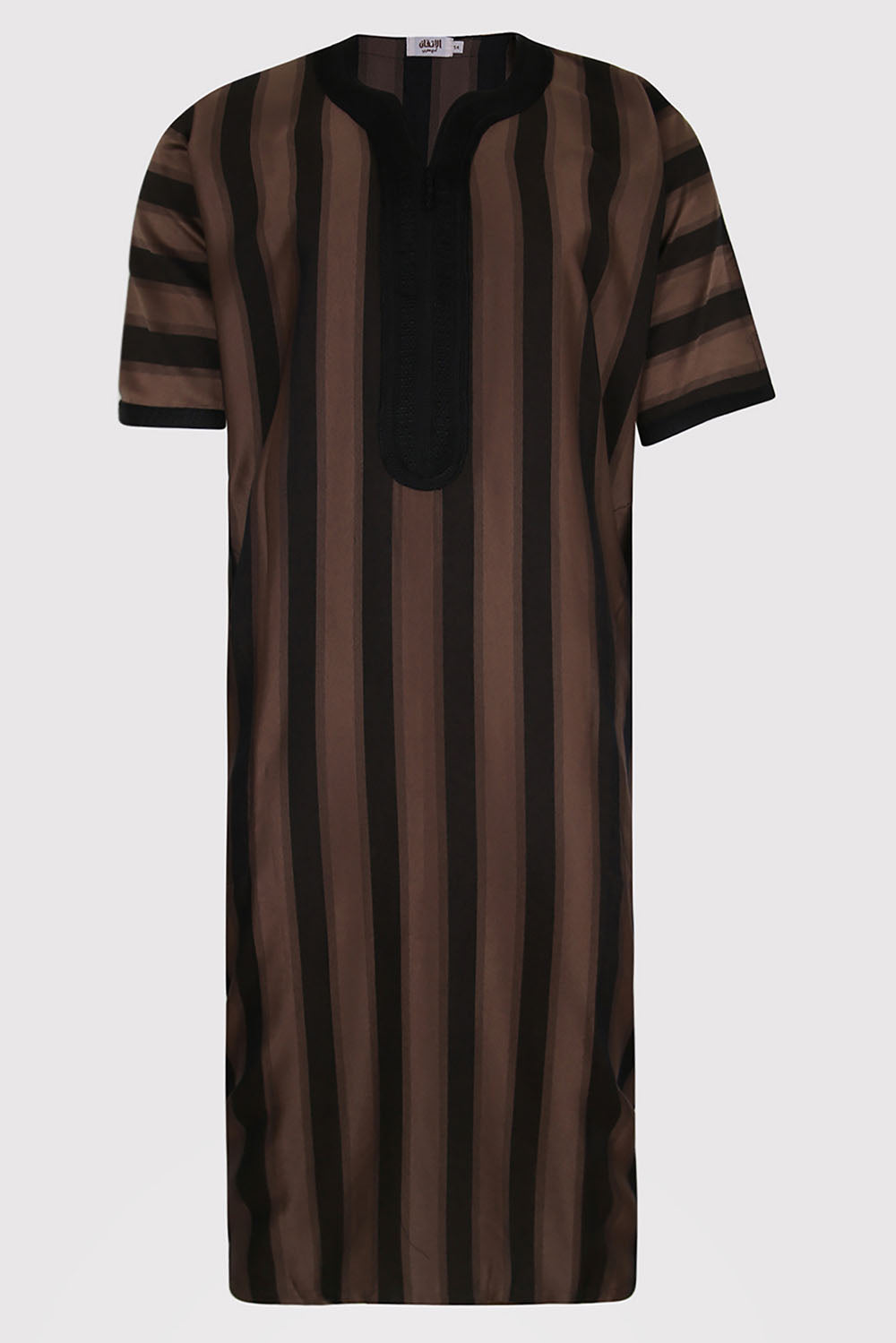 Striped Short Sleeve Mens Gandoura Thobe In Cocoa Brown