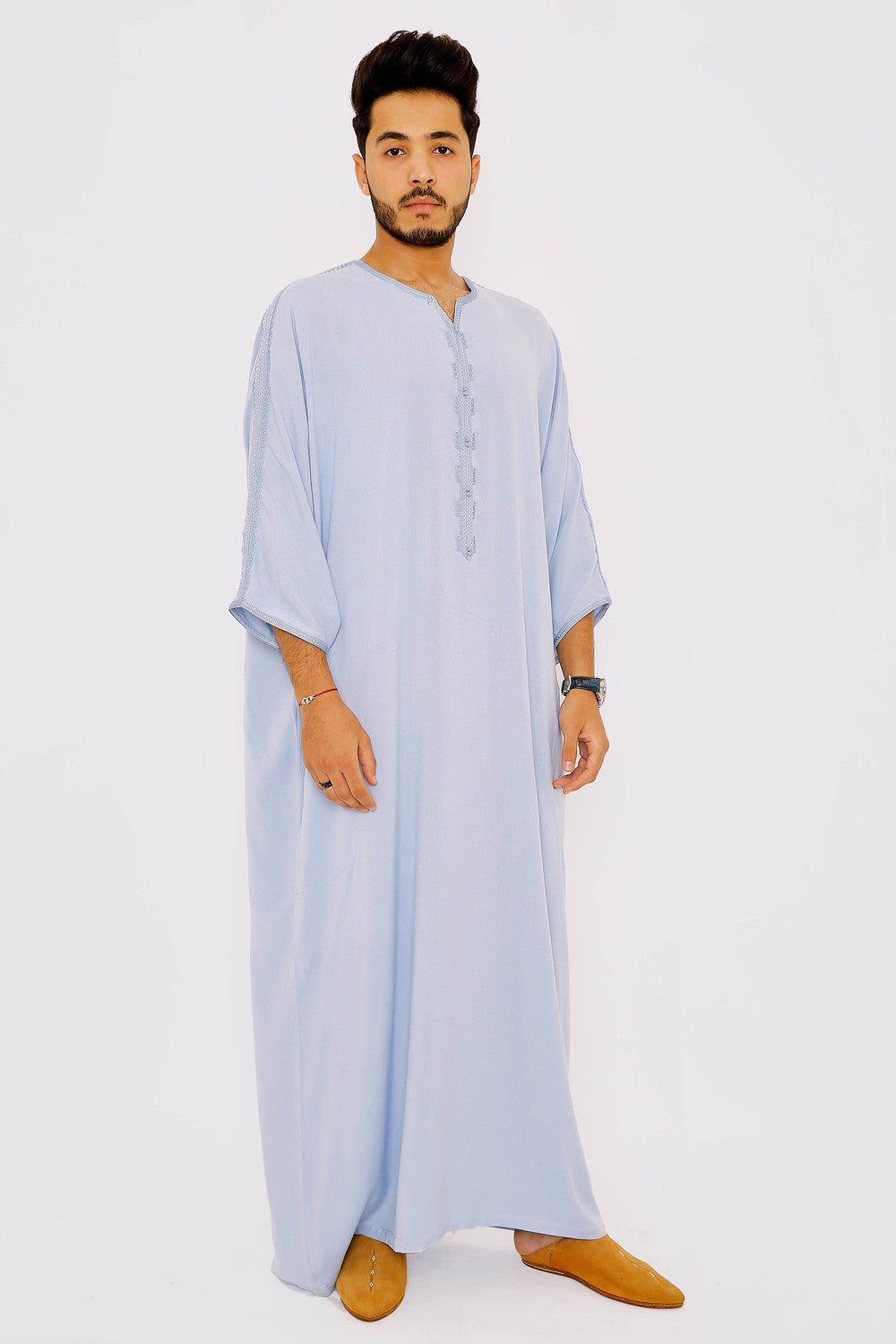 Gandoura Zahir Men's Long Robe Long Sleeve Casual Thobe in Sky Blue