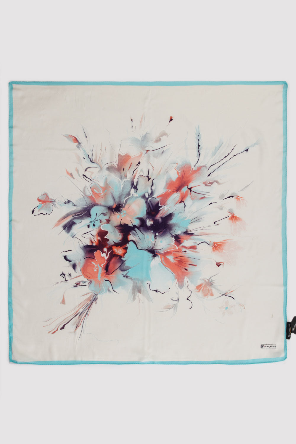 Silk Satin Scarf in Turquoise Floral Print