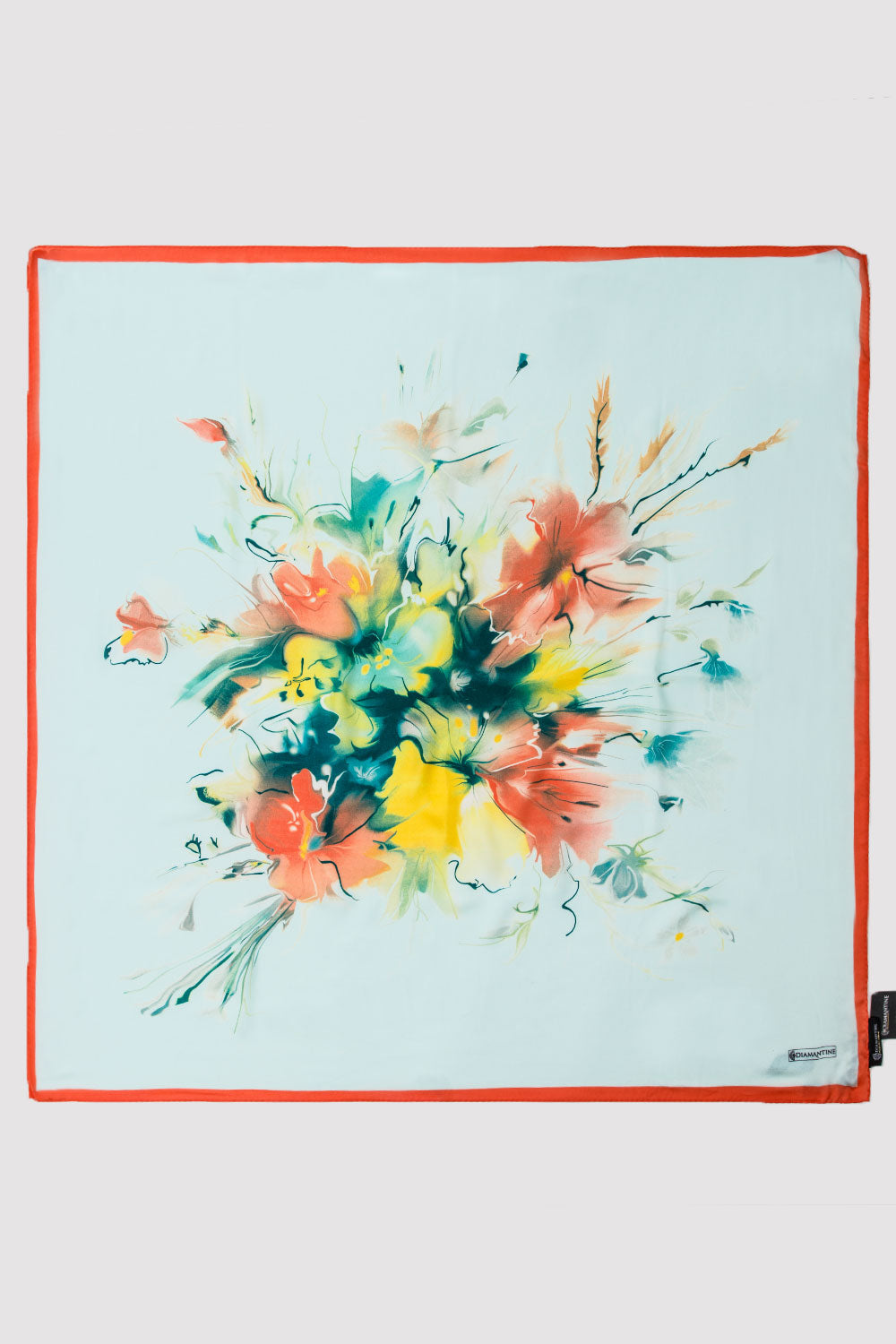 Silk Satin Scarf in Orange Floral Print