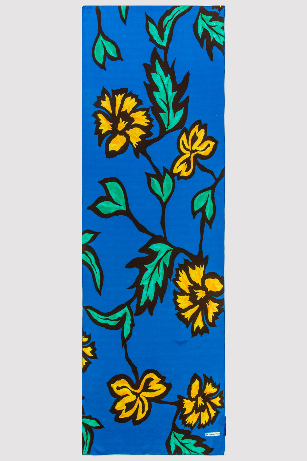 Silk Satin Scarf in Blue Print