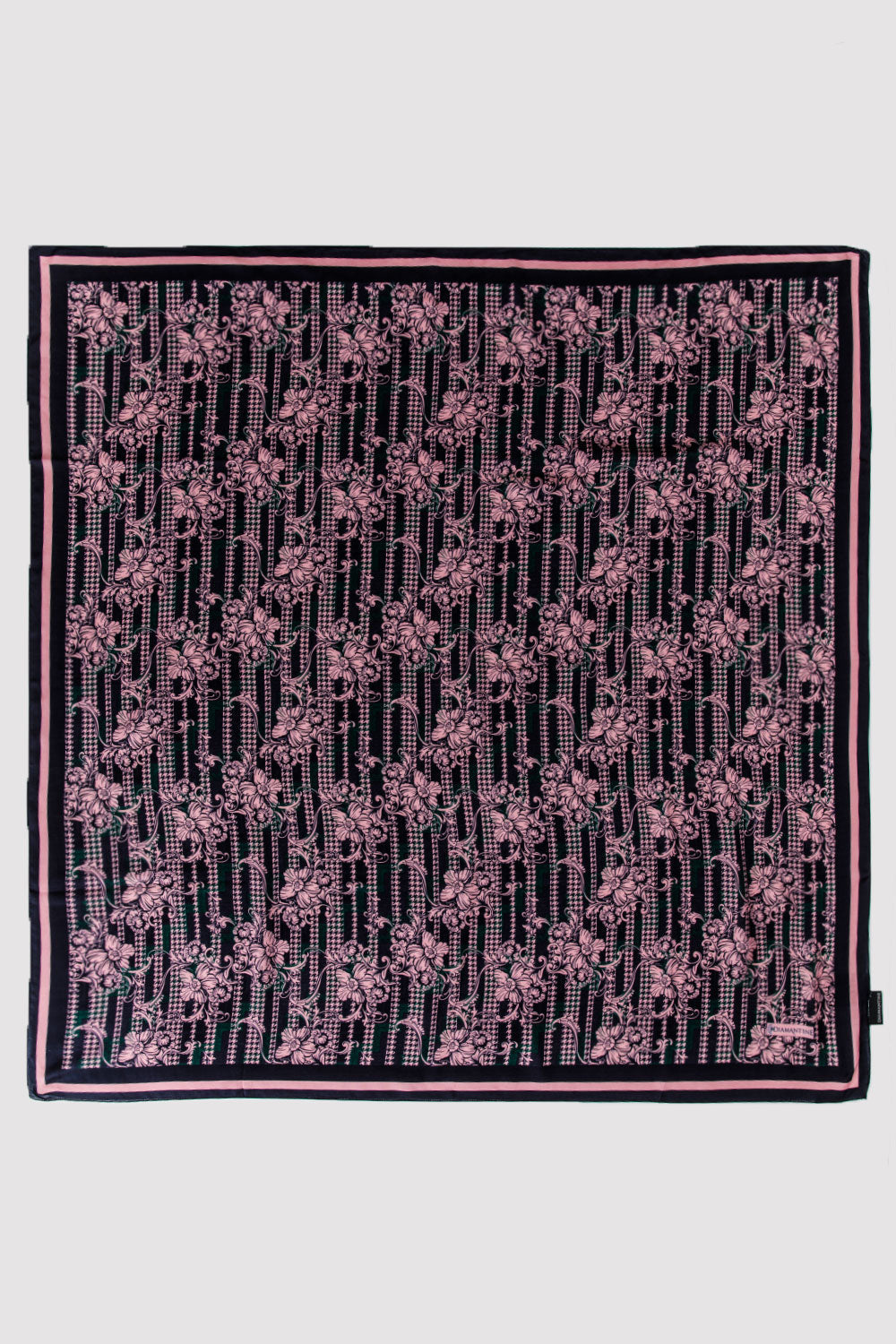 Silk Satin Scarf in Black & Purple Print