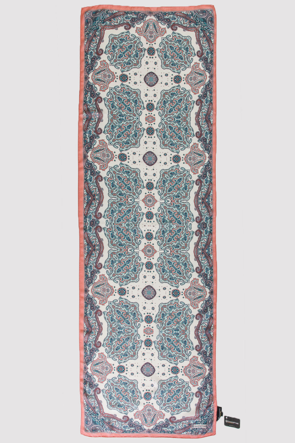 Silk Satin Scarf in Pink & Green Print