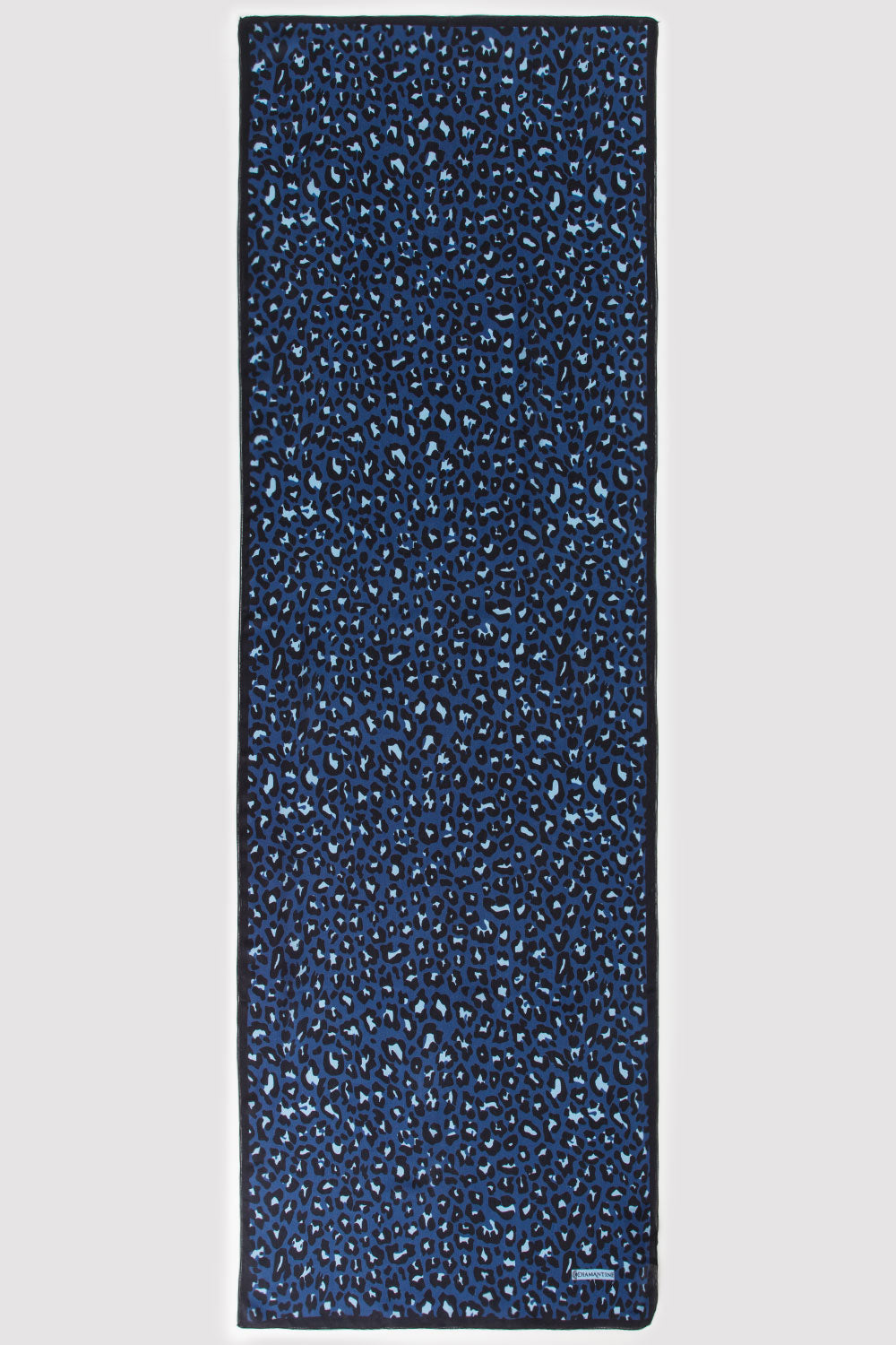 Silk Satin Scarf in Blue Leopard Print