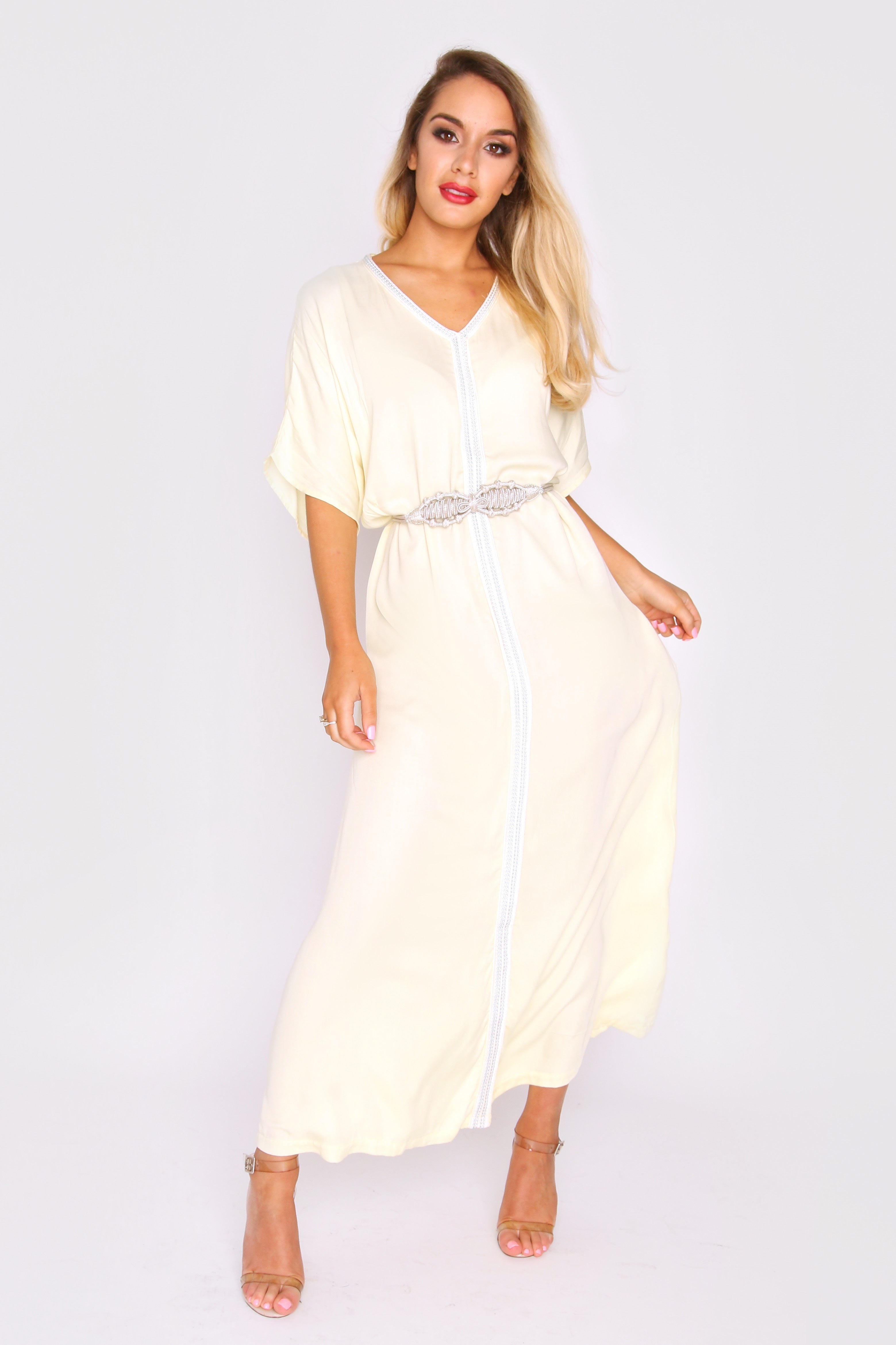 Kaftan Feliz Short Sleeve V-Neck Long Maxi Dress Cover-Up