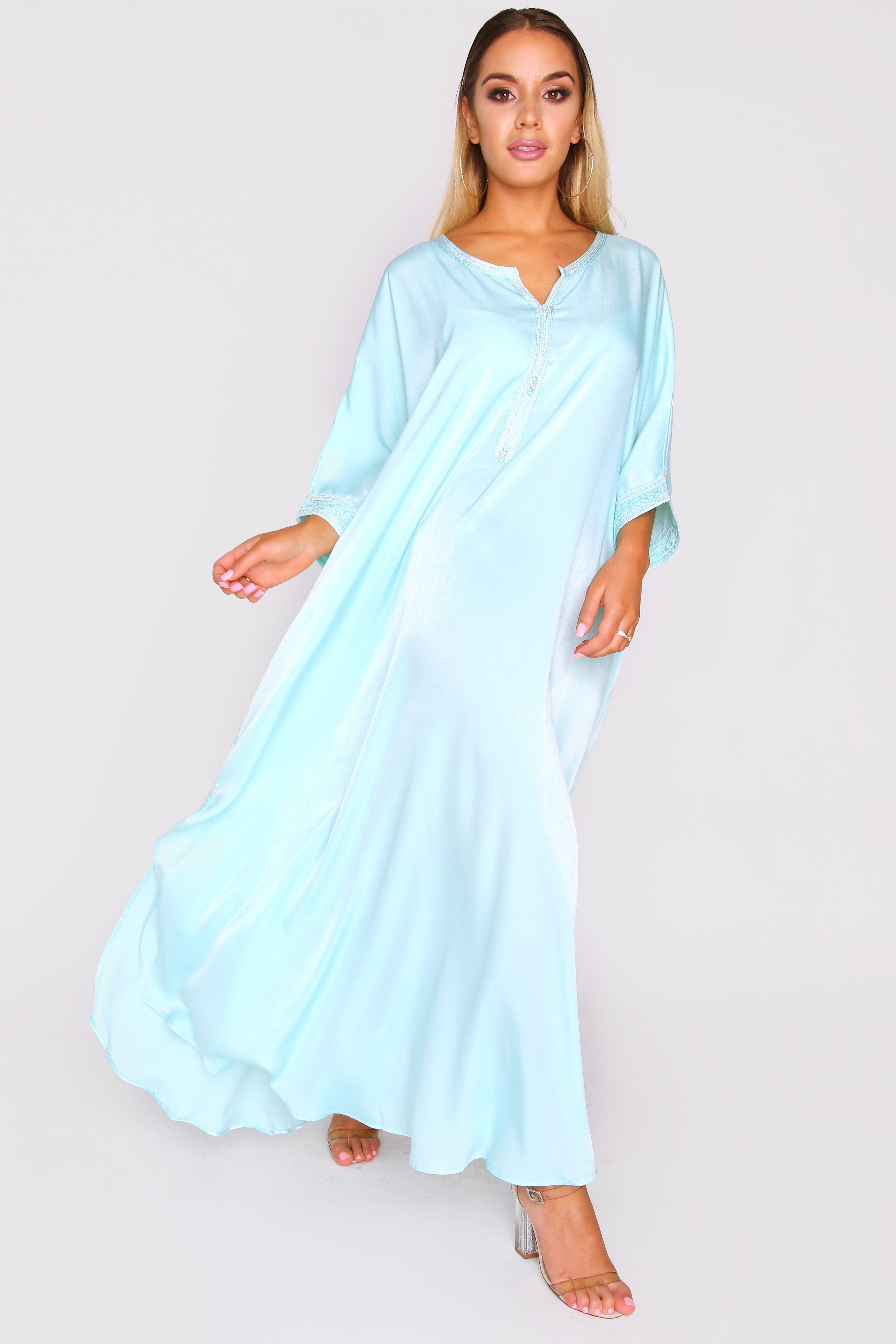 Kaftan Sabine Short Sleeve Lightweight Maxi Dress in Nile
