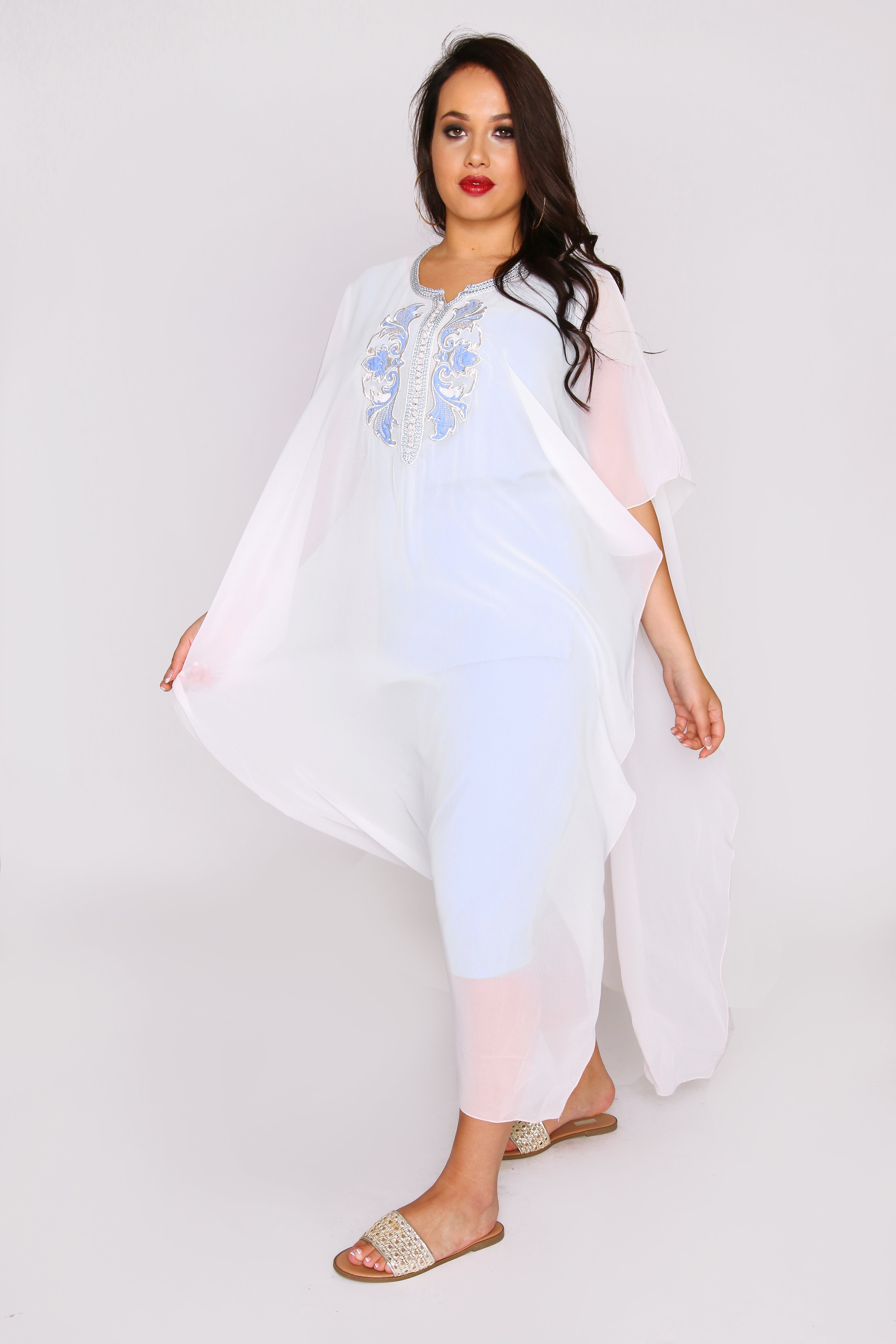 Jabador Marisa Short Sleeve Maxi Length 3-Piece Co-Ord Set In Sky and White
