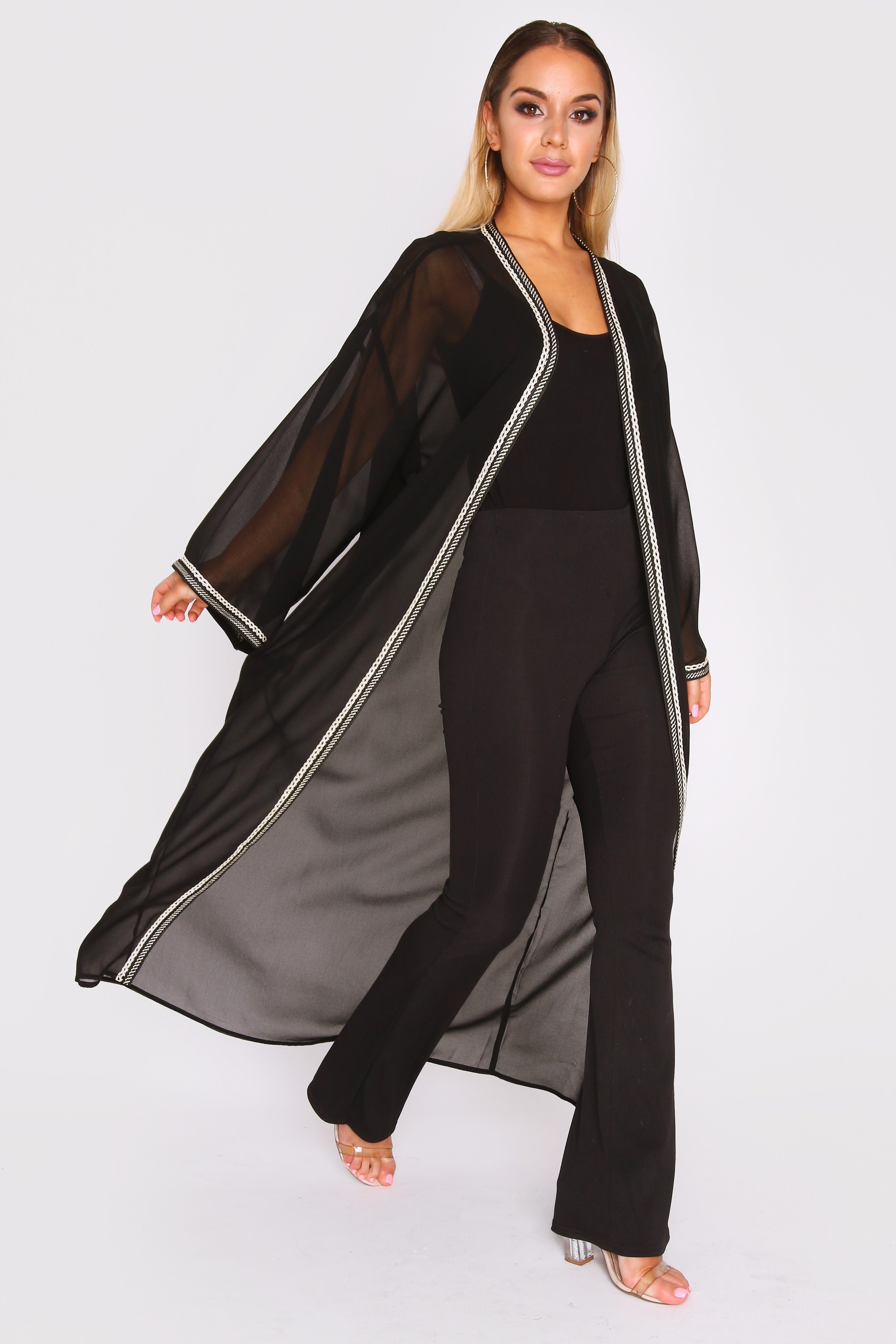 Amazon Women's Chiffon Sheer Long Sleeve Kimono Cape in Black