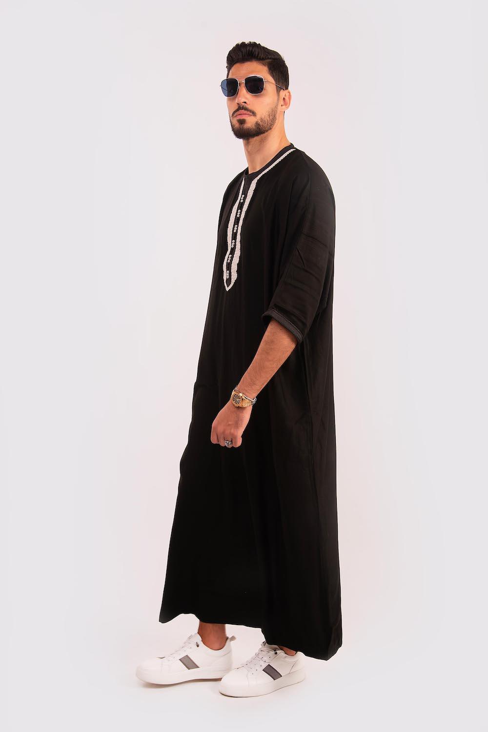 Jawad Men's Short Sleeve Gandoura Thobe in Black