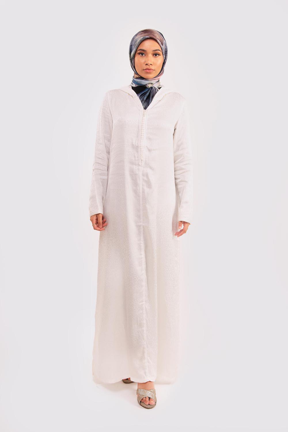 Djellaba Alya Hooded Maxi Dress Kaftan in White