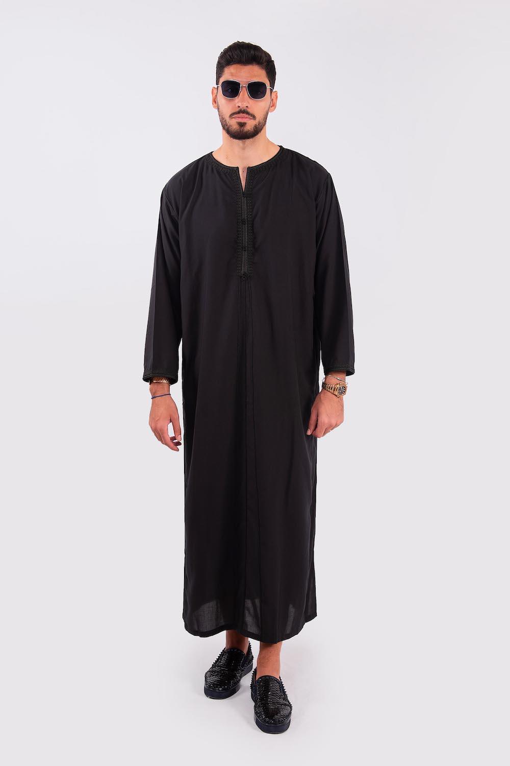 Cadi Men's Long Sleeve Full-Length Gandoura Thobe in Black