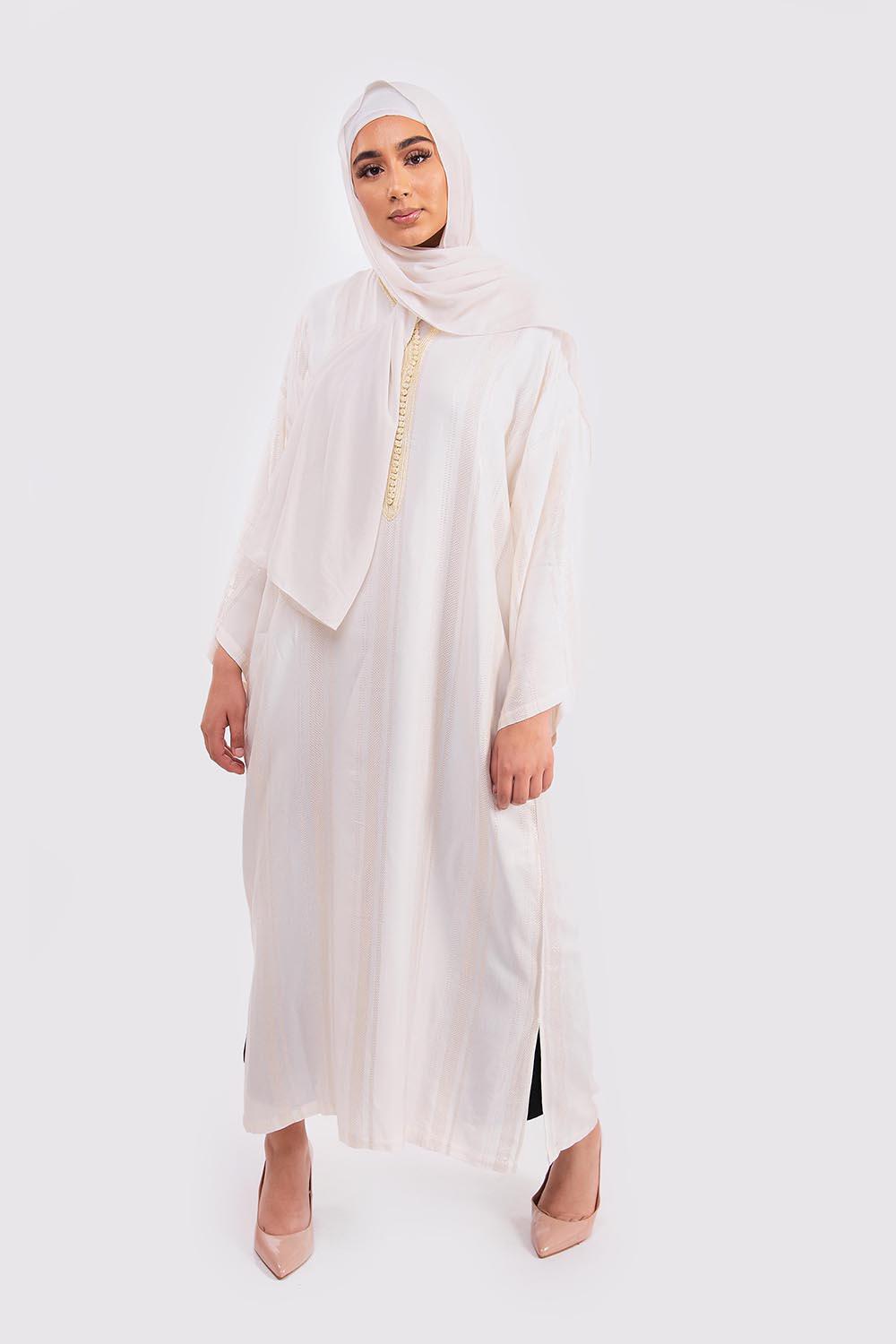 Kaftan Gladys Long Sleeve High Neck Loose Maxi Gandoura Dress in Ecru