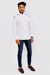 Ghani Men's Long Sleeve Mandarin Collar Shirt in White