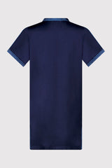 Gandoura Yahya Boy's Short Sleeve Embroidered Collarless Robe Thobe in Navy Blue