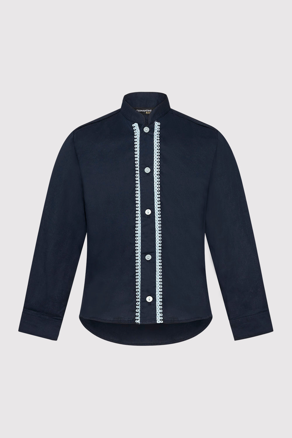 Long Sleeve Button-Up Boy's Shirt with Contrast Stitching in Navy Blue (2-12yrs)