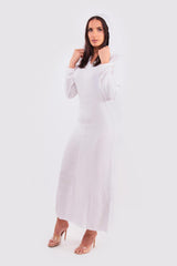 Pointy Women's Hooded Djellaba Maxi Dress Kaftan in White