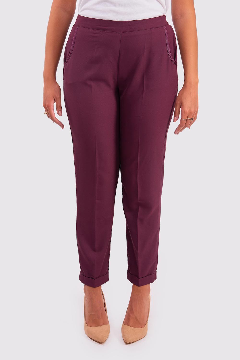 Sabah Women's High Waist Tailored Trousers in Prune