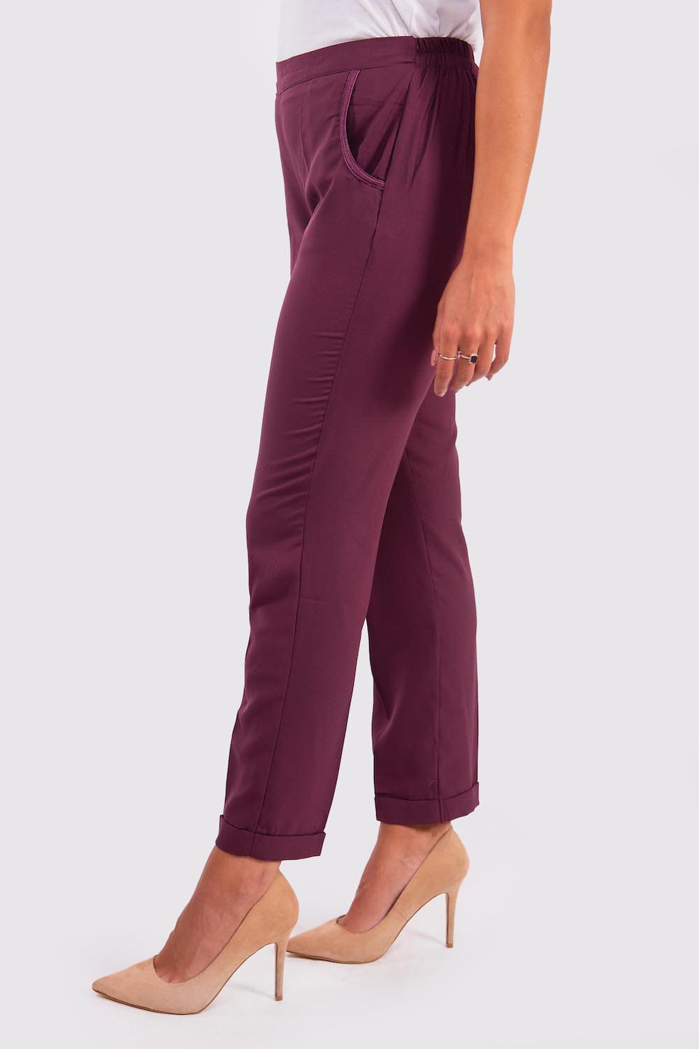 Sabah Women's High Waist Tailored Trousers in Prune