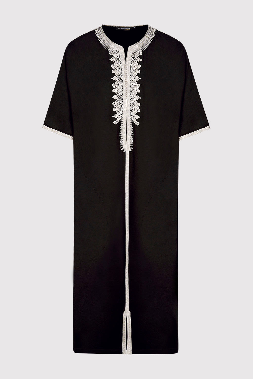 Gandoura Hamza Embroidered Short Sleeve Men's Long Robe Thobe in Black