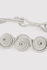 Maysa Metallic Spiral Braided Rope Waist Belt in Silver
