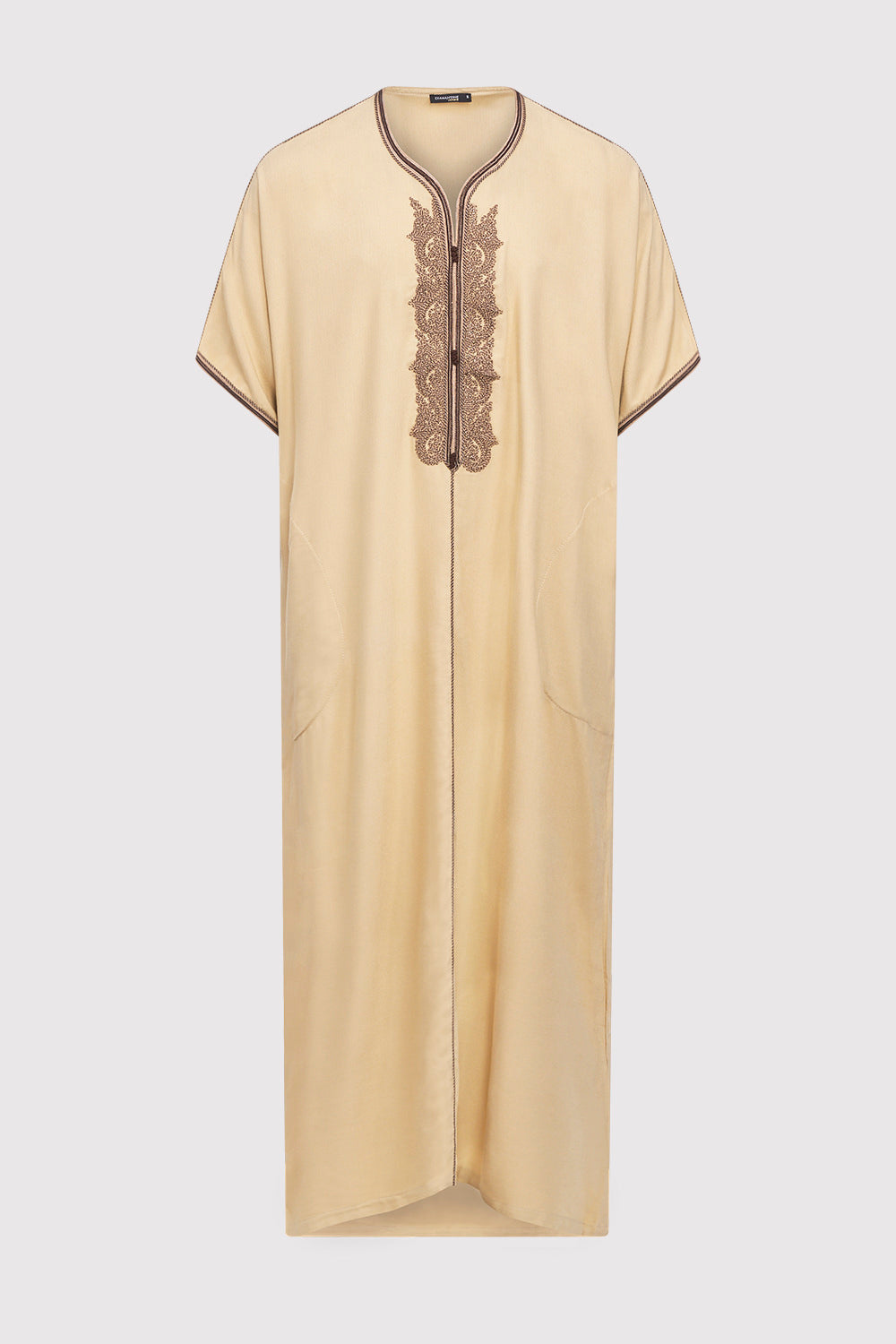 Gandoura Anwar Men's Long Robe Short Sleeve Casual Thobe in Beige