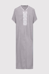 Gandoura Anwar Men's Long Robe Short Sleeve Casual Thobe in Grey