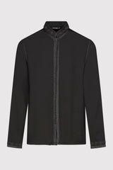 Firass Long Sleeve Men's Button-Up Embroidered Tunic Shirt in Black