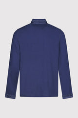 Firass Long Sleeve Men's Button-Up Embroidered Tunic Shirt in Dark Blue