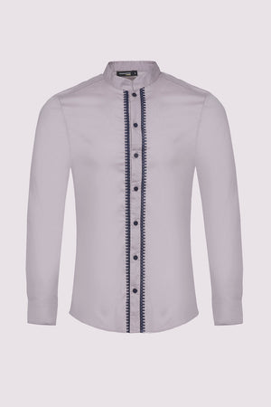 Ayman Long Sleeve Stand Up Collar Men's Button-Up Shirt in Grey