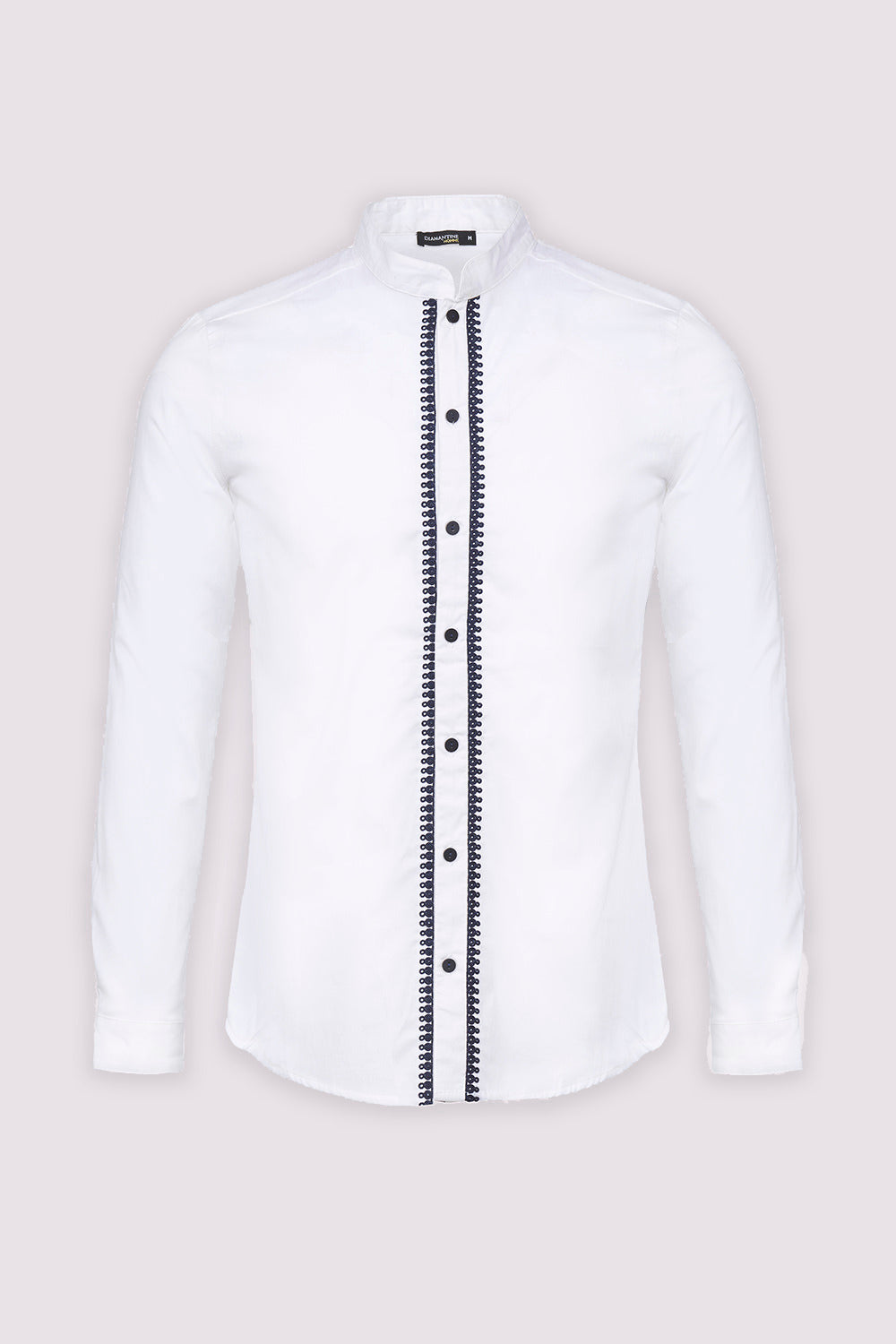 Ayman Long Sleeve Stand Up Collar Men's Button-Up Shirt in White