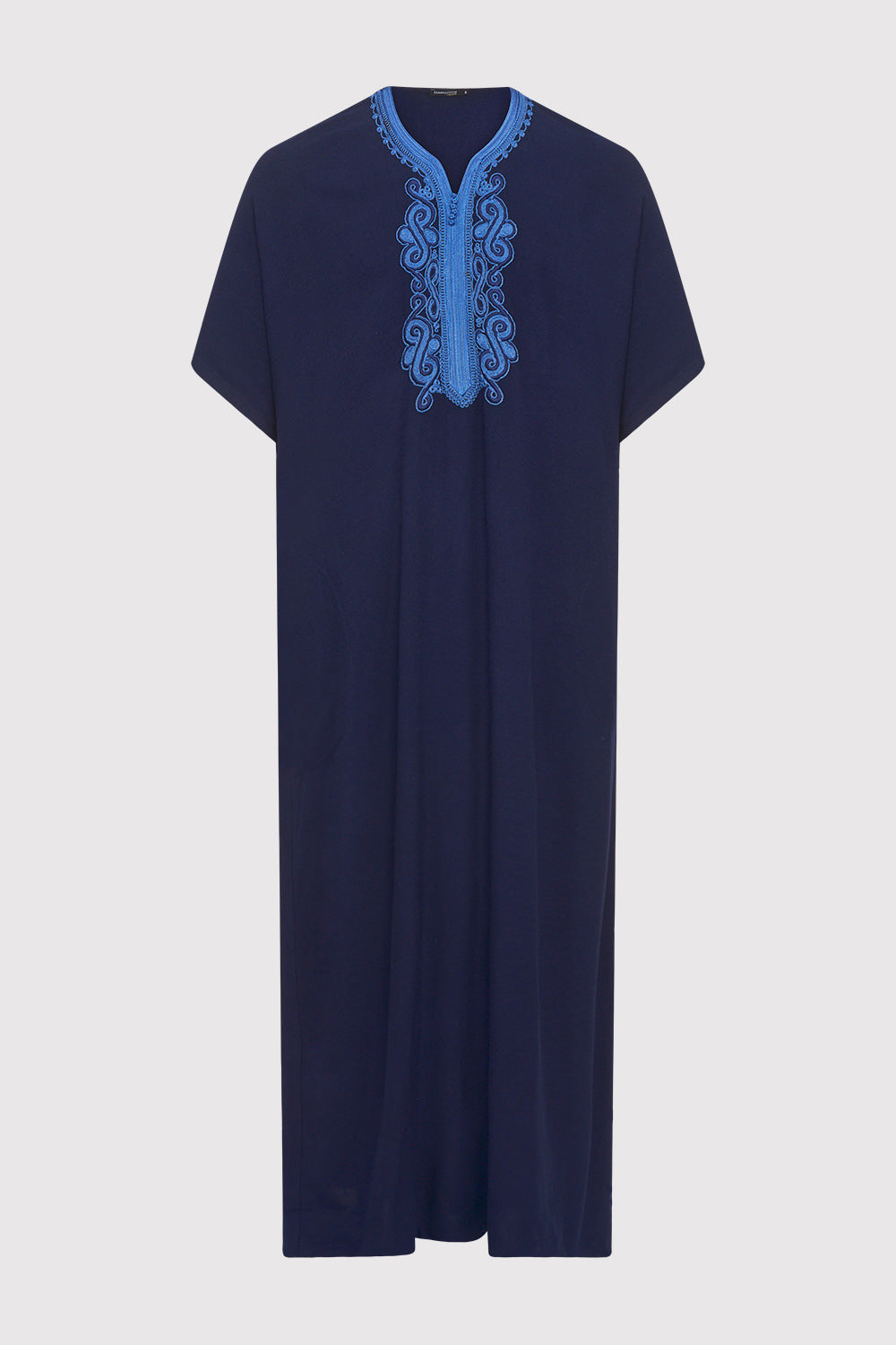 Gandoura Haitham Men's Short Sleeve Full-Length Embroidered Robe Casual Thobe in Dark Blue