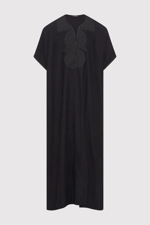 Gandoura Idriss Men's Embroidered Short Sleeve Full-Length Robe Thobe in Black