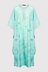 Gandoura Dara Girl's Short Sleeve Collarless Butterfly Print Maxi Dress in Light Green (2-12yrs)